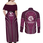 Manly Warringah Sea Eagles Rugby Mascot Couples Matching Off Shoulder Maxi Dress and Long Sleeve Button Shirt Australian Rugby Culture - Tribal Inspired Eagle