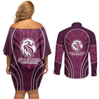 Manly Warringah Sea Eagles Rugby Mascot Couples Matching Off Shoulder Short Dress and Long Sleeve Button Shirt Australian Rugby Culture - Tribal Inspired Eagle