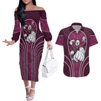 Manly Warringah Sea Eagles Rugby Mascot Couples Matching Off The Shoulder Long Sleeve Dress and Hawaiian Shirt Australian Rugby Culture - Tribal Inspired Eagle