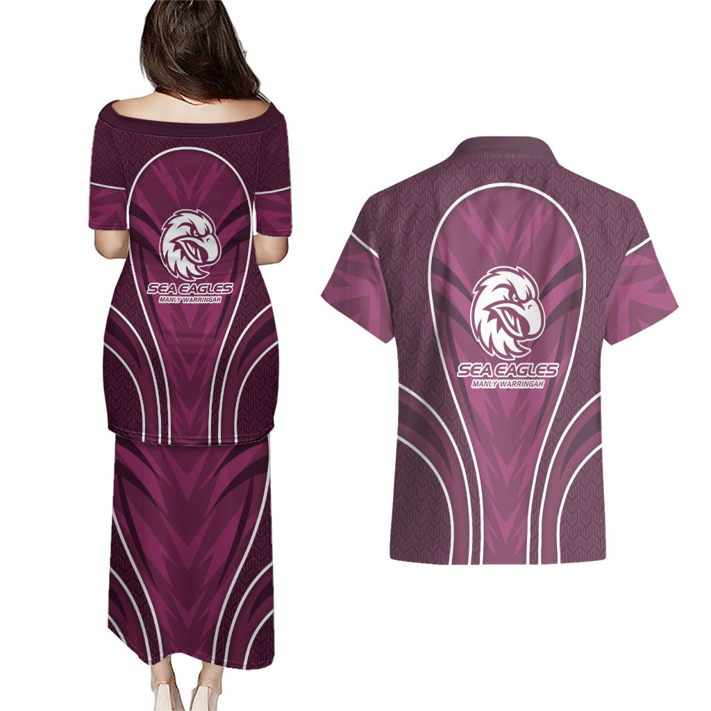 Manly Warringah Sea Eagles Rugby Mascot Couples Matching Puletasi and Hawaiian Shirt Australian Rugby Culture - Tribal Inspired Eagle