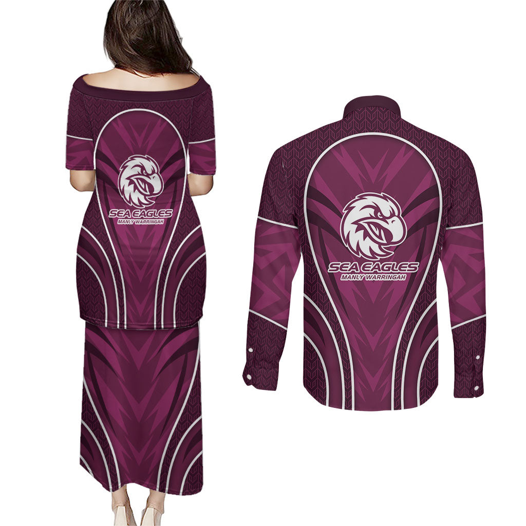 Manly Warringah Sea Eagles Rugby Mascot Couples Matching Puletasi and Long Sleeve Button Shirt Australian Rugby Culture - Tribal Inspired Eagle