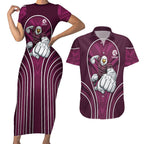 Manly Warringah Sea Eagles Rugby Mascot Couples Matching Short Sleeve Bodycon Dress and Hawaiian Shirt Australian Rugby Culture - Tribal Inspired Eagle