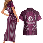 Manly Warringah Sea Eagles Rugby Mascot Couples Matching Short Sleeve Bodycon Dress and Hawaiian Shirt Australian Rugby Culture - Tribal Inspired Eagle