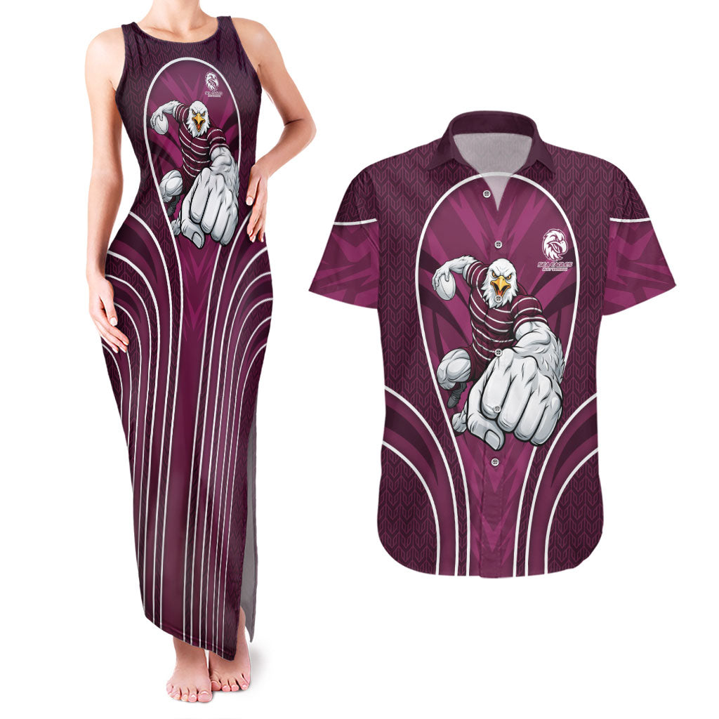 Manly Warringah Sea Eagles Rugby Mascot Couples Matching Tank Maxi Dress and Hawaiian Shirt Australian Rugby Culture - Tribal Inspired Eagle