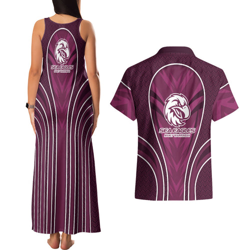 Manly Warringah Sea Eagles Rugby Mascot Couples Matching Tank Maxi Dress and Hawaiian Shirt Australian Rugby Culture - Tribal Inspired Eagle