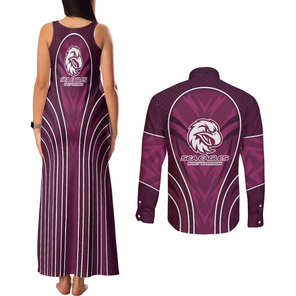 Manly Warringah Sea Eagles Rugby Mascot Couples Matching Tank Maxi Dress and Long Sleeve Button Shirt Australian Rugby Culture - Tribal Inspired Eagle