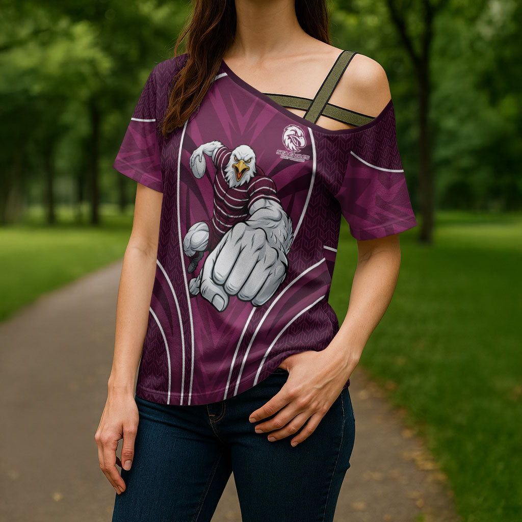 Manly Warringah Sea Eagles Rugby Mascot Cross Shoulder Shirt Australian Rugby Culture - Tribal Inspired Eagle