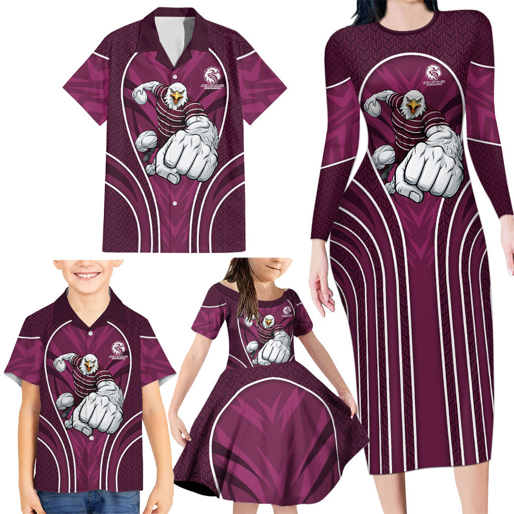 Manly Warringah Sea Eagles Rugby Mascot Family Matching Long Sleeve Bodycon Dress and Hawaiian Shirt Australian Rugby Culture - Tribal Inspired Eagle