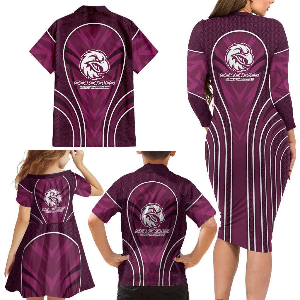 Manly Warringah Sea Eagles Rugby Mascot Family Matching Long Sleeve Bodycon Dress and Hawaiian Shirt Australian Rugby Culture - Tribal Inspired Eagle