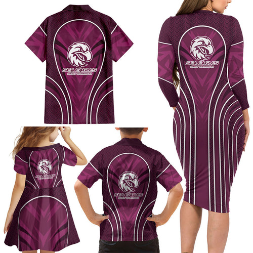 Manly Warringah Sea Eagles Rugby Mascot Family Matching Long Sleeve Bodycon Dress and Hawaiian Shirt Australian Rugby Culture - Tribal Inspired Eagle