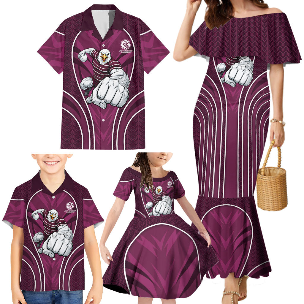 Manly Warringah Sea Eagles Rugby Mascot Family Matching Mermaid Dress and Hawaiian Shirt Australian Rugby Culture - Tribal Inspired Eagle