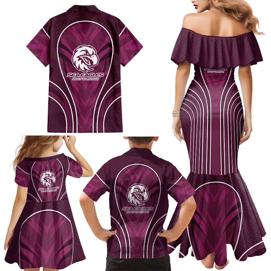Manly Warringah Sea Eagles Rugby Mascot Family Matching Mermaid Dress and Hawaiian Shirt Australian Rugby Culture - Tribal Inspired Eagle