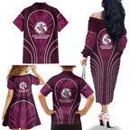 Manly Warringah Sea Eagles Rugby Mascot Family Matching Off The Shoulder Long Sleeve Dress and Hawaiian Shirt Australian Rugby Culture - Tribal Inspired Eagle