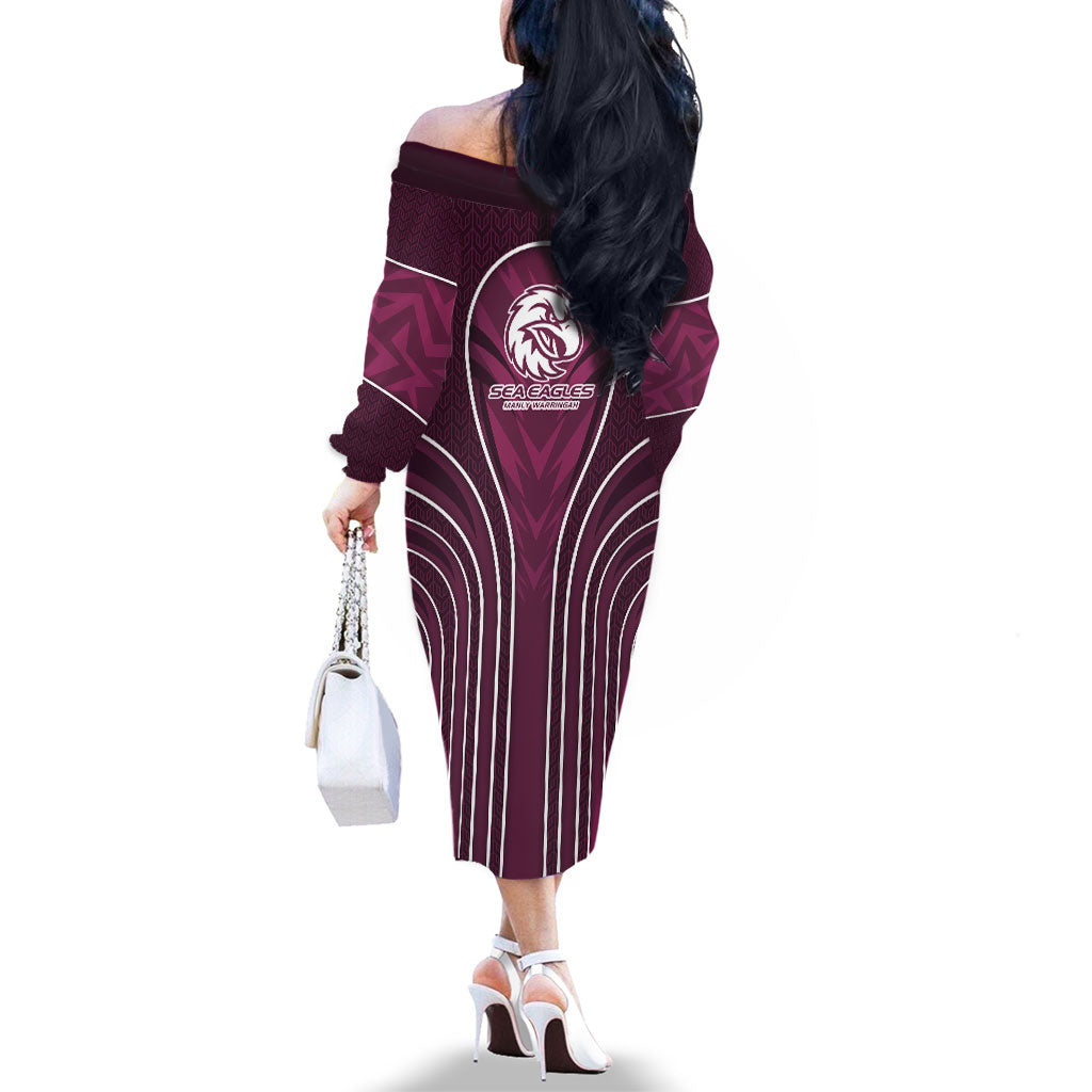 Manly Warringah Sea Eagles Rugby Mascot Family Matching Off The Shoulder Long Sleeve Dress and Hawaiian Shirt Australian Rugby Culture - Tribal Inspired Eagle
