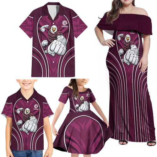 Manly Warringah Sea Eagles Rugby Mascot Family Matching Off Shoulder Maxi Dress and Hawaiian Shirt Australian Rugby Culture - Tribal Inspired Eagle