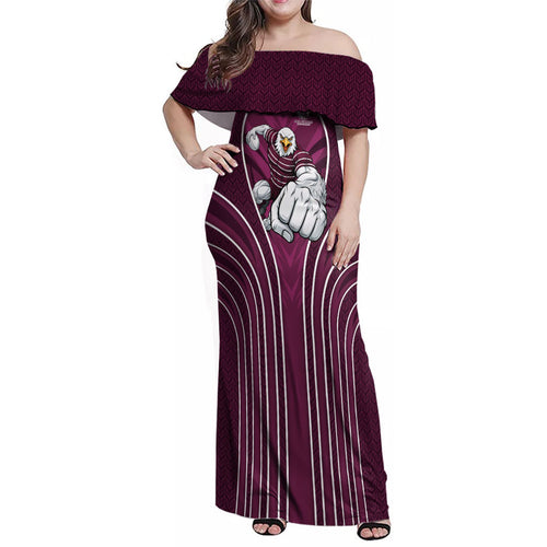 Manly Warringah Sea Eagles Rugby Mascot Family Matching Off Shoulder Maxi Dress and Hawaiian Shirt Australian Rugby Culture - Tribal Inspired Eagle
