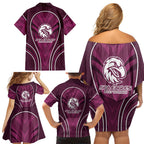 Manly Warringah Sea Eagles Rugby Mascot Family Matching Off Shoulder Short Dress and Hawaiian Shirt Australian Rugby Culture - Tribal Inspired Eagle