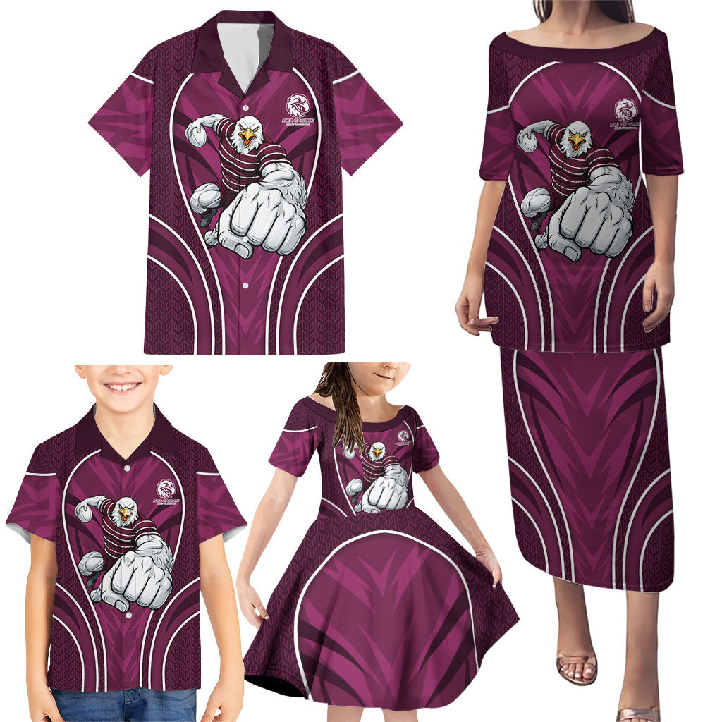 Manly Warringah Sea Eagles Rugby Mascot Family Matching Puletasi and Hawaiian Shirt Australian Rugby Culture - Tribal Inspired Eagle