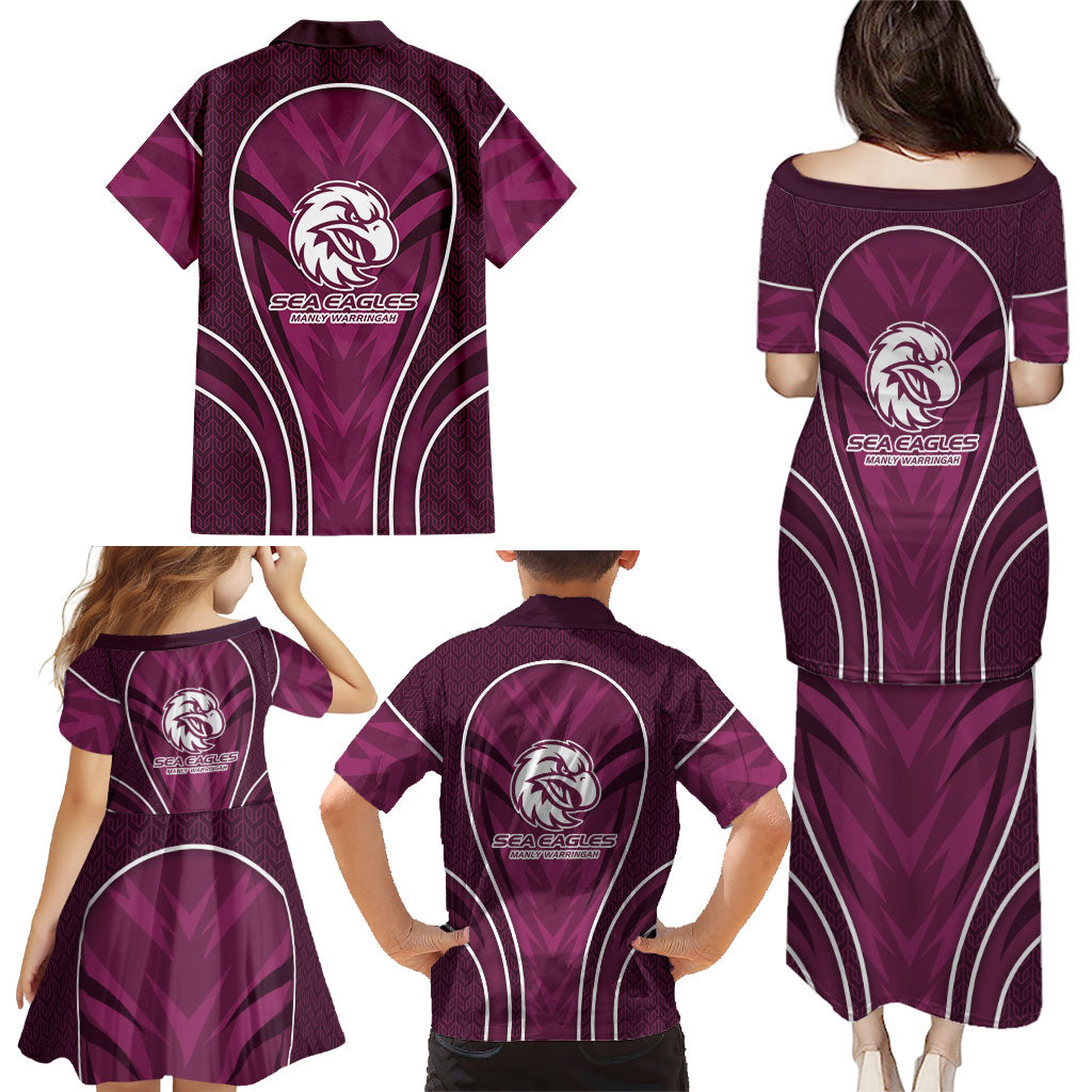 Manly Warringah Sea Eagles Rugby Mascot Family Matching Puletasi and Hawaiian Shirt Australian Rugby Culture - Tribal Inspired Eagle