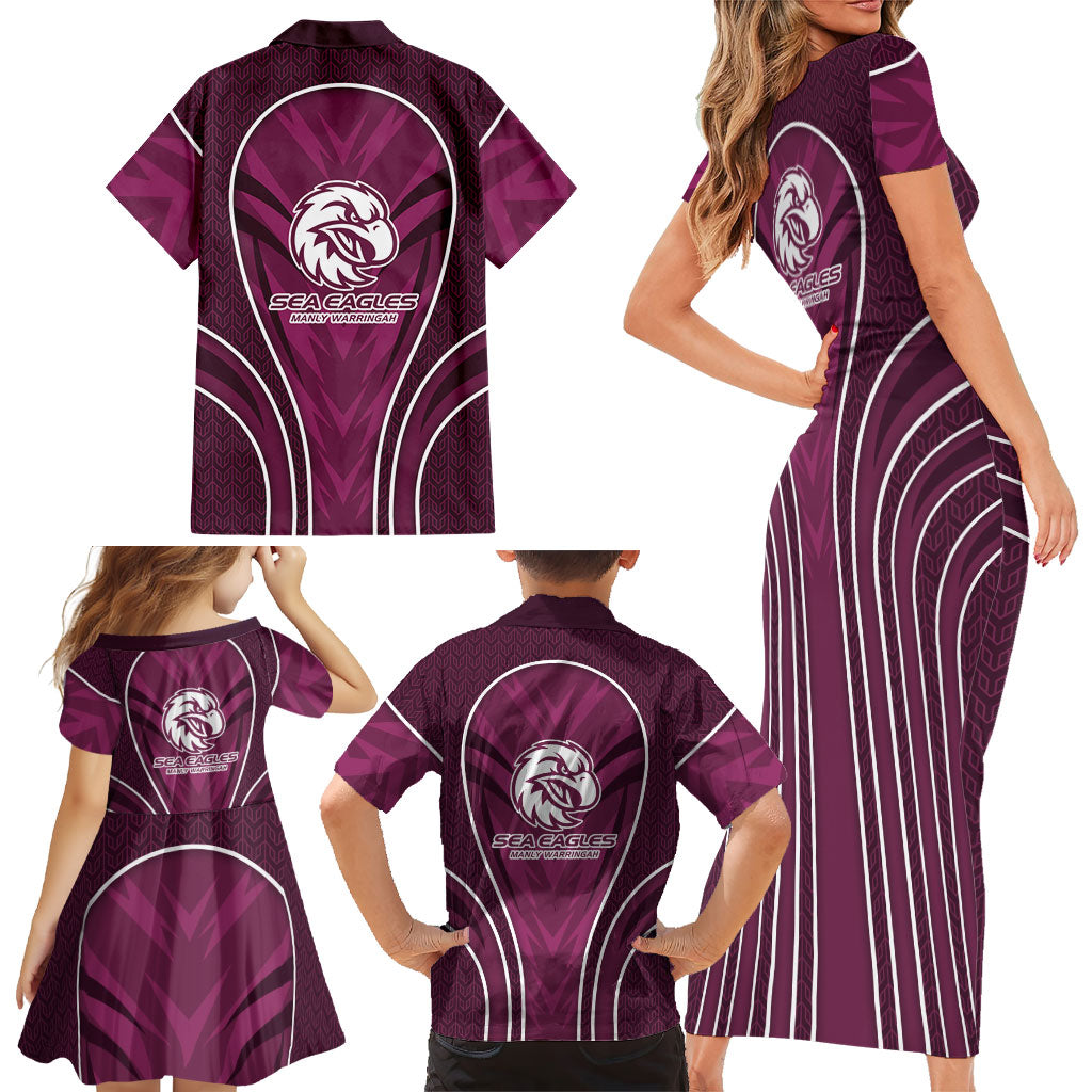 Manly Warringah Sea Eagles Rugby Mascot Family Matching Short Sleeve Bodycon Dress and Hawaiian Shirt Australian Rugby Culture - Tribal Inspired Eagle