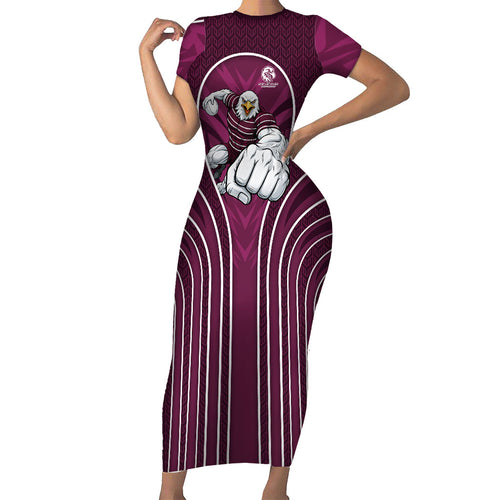 Manly Warringah Sea Eagles Rugby Mascot Family Matching Short Sleeve Bodycon Dress and Hawaiian Shirt Australian Rugby Culture - Tribal Inspired Eagle