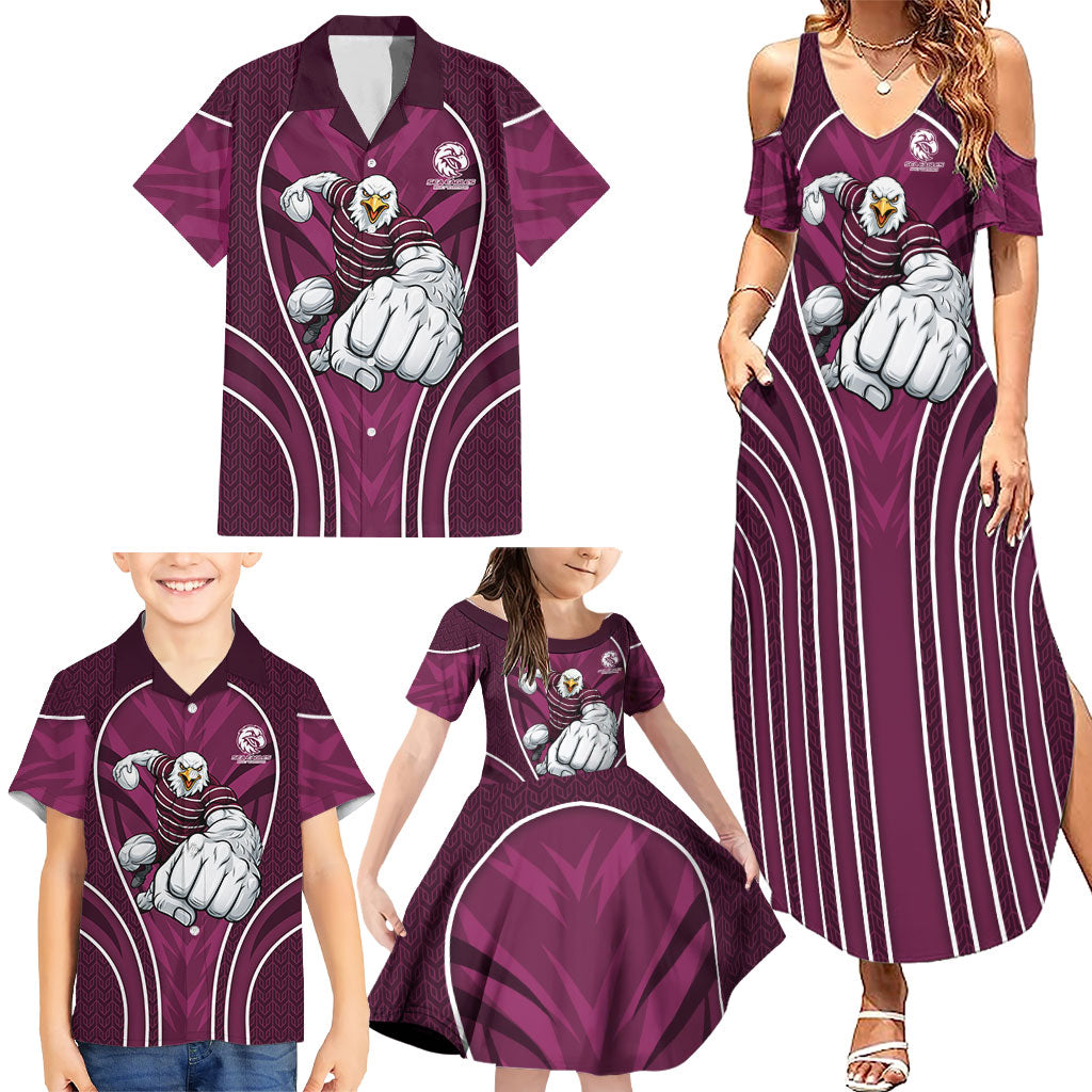 Manly Warringah Sea Eagles Rugby Mascot Family Matching Summer Maxi Dress and Hawaiian Shirt Australian Rugby Culture - Tribal Inspired Eagle