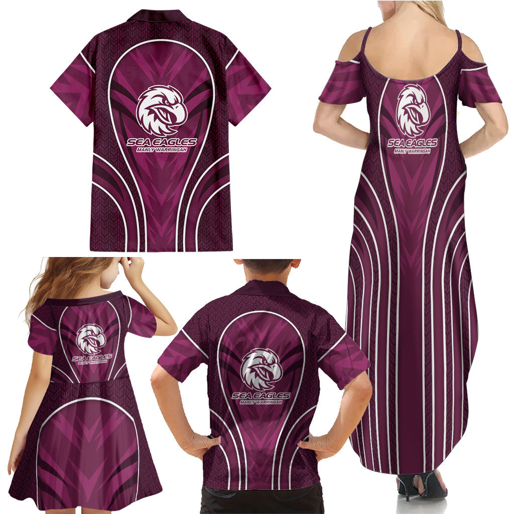 Manly Warringah Sea Eagles Rugby Mascot Family Matching Summer Maxi Dress and Hawaiian Shirt Australian Rugby Culture - Tribal Inspired Eagle