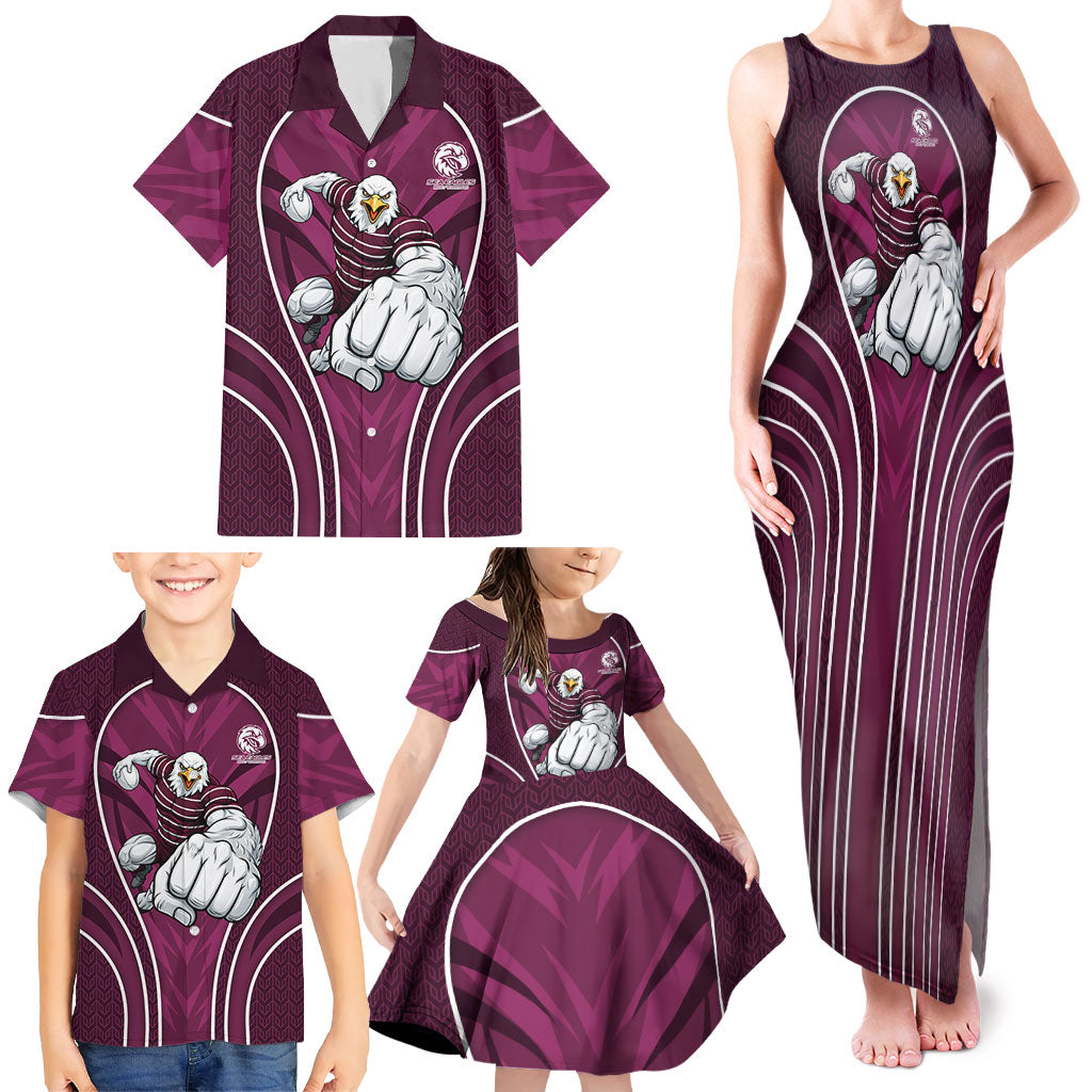 Manly Warringah Sea Eagles Rugby Mascot Family Matching Tank Maxi Dress and Hawaiian Shirt Australian Rugby Culture - Tribal Inspired Eagle