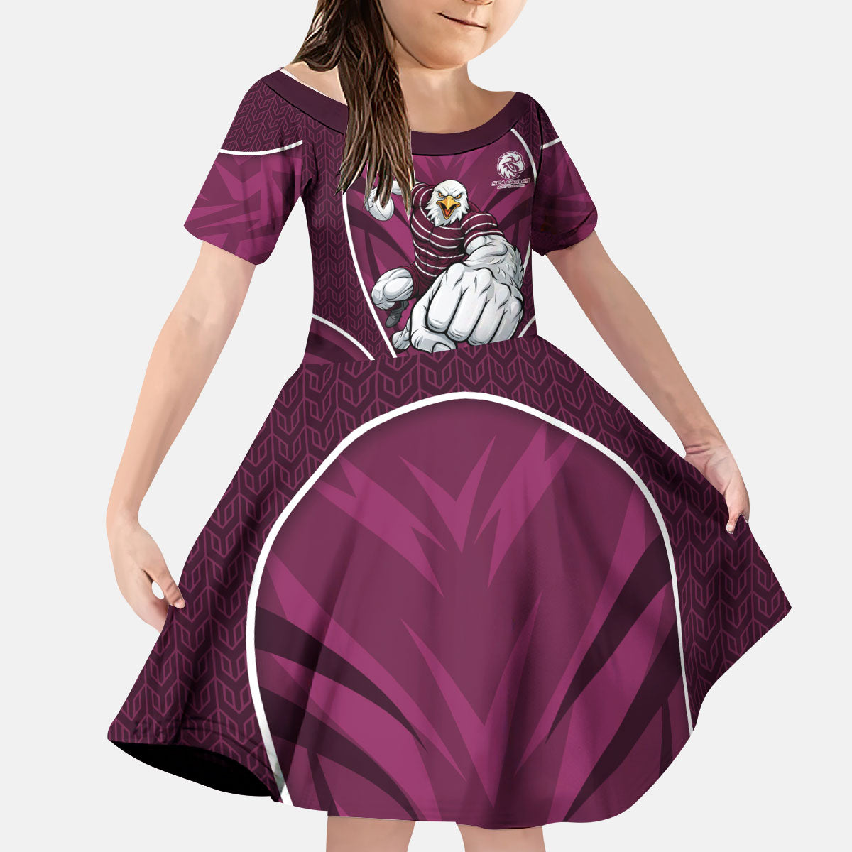 Manly Warringah Sea Eagles Rugby Mascot Kid Short Sleeve Dress Australian Rugby Culture - Tribal Inspired Eagle