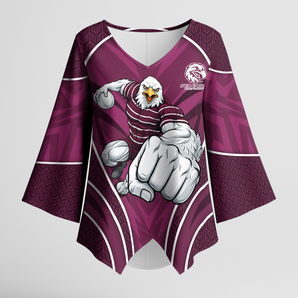 Manly Warringah Sea Eagles Rugby Mascot Kimono Sleeve Blouse Australian Rugby Culture - Tribal Inspired Eagle