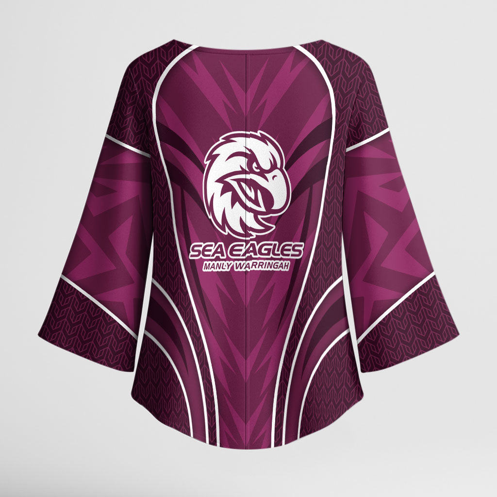 Manly Warringah Sea Eagles Rugby Mascot Kimono Sleeve Blouse Australian Rugby Culture - Tribal Inspired Eagle