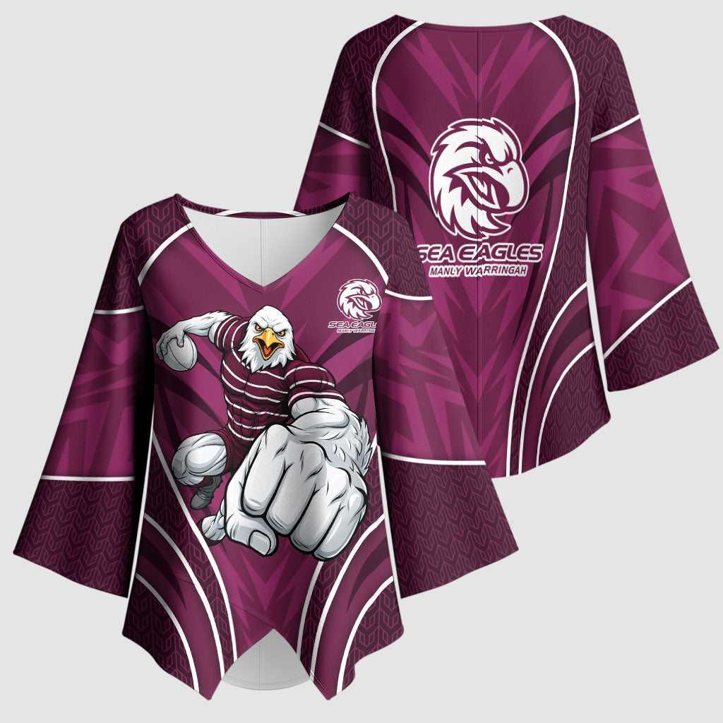 Manly Warringah Sea Eagles Rugby Mascot Kimono Sleeve Blouse Australian Rugby Culture - Tribal Inspired Eagle