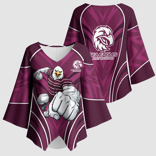 Manly Warringah Sea Eagles Rugby Mascot Kimono Sleeve Blouse Australian Rugby Culture - Tribal Inspired Eagle