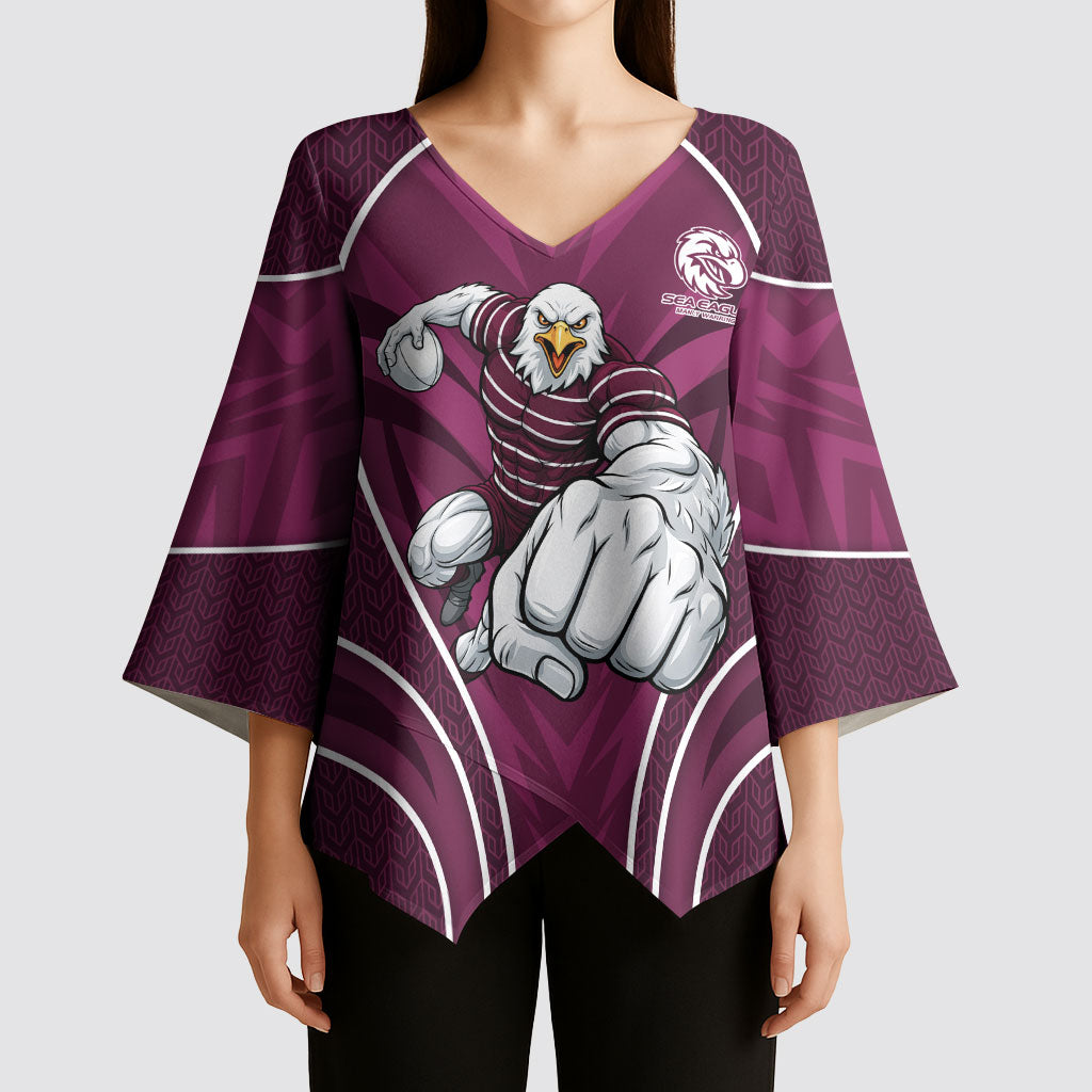 Manly Warringah Sea Eagles Rugby Mascot Kimono Sleeve Blouse Australian Rugby Culture - Tribal Inspired Eagle