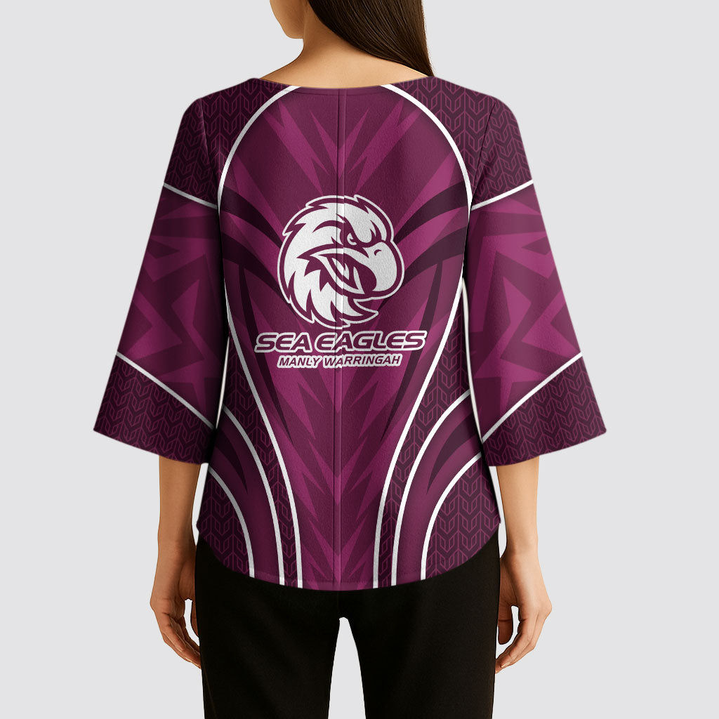 Manly Warringah Sea Eagles Rugby Mascot Kimono Sleeve Blouse Australian Rugby Culture - Tribal Inspired Eagle