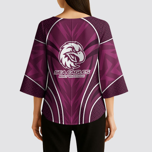 Manly Warringah Sea Eagles Rugby Mascot Kimono Sleeve Blouse Australian Rugby Culture - Tribal Inspired Eagle