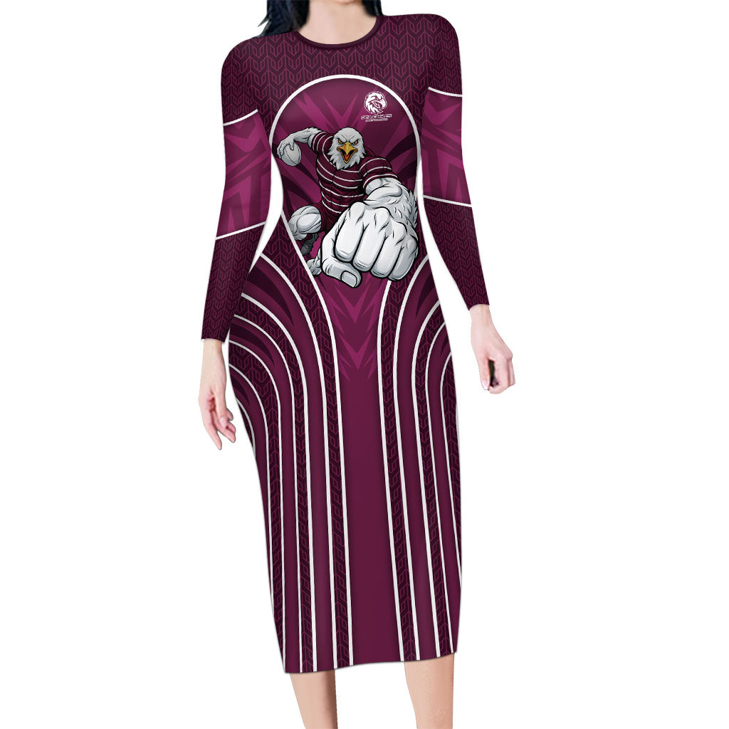 Manly Warringah Sea Eagles Rugby Mascot Long Sleeve Bodycon Dress Australian Rugby Culture - Tribal Inspired Eagle
