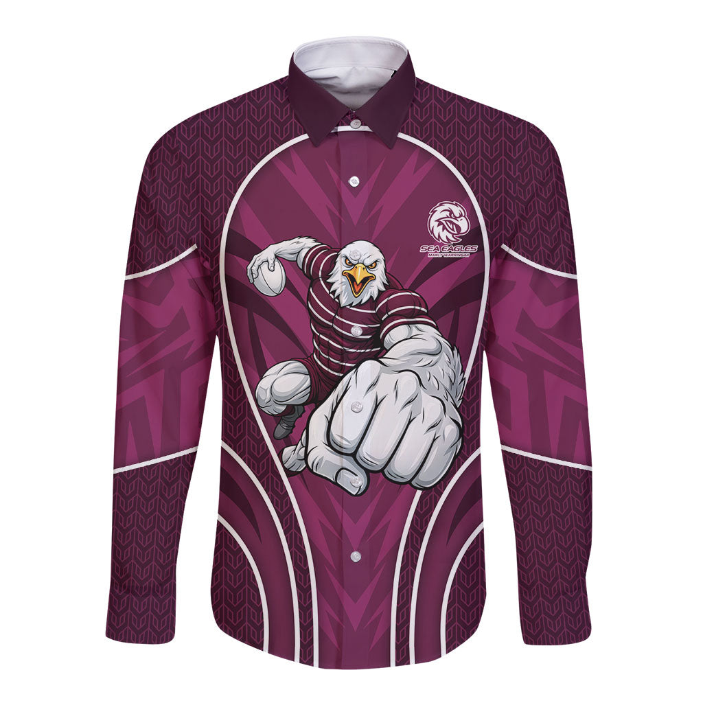 Manly Warringah Sea Eagles Rugby Mascot Long Sleeve Button Shirt Australian Rugby Culture - Tribal Inspired Eagle