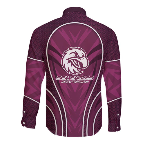 Manly Warringah Sea Eagles Rugby Mascot Long Sleeve Button Shirt Australian Rugby Culture - Tribal Inspired Eagle