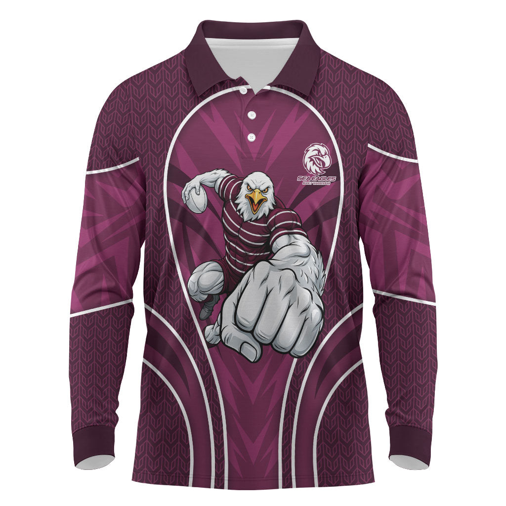 Manly Warringah Sea Eagles Rugby Mascot Long Sleeve Polo Shirt Australian Rugby Culture - Tribal Inspired Eagle