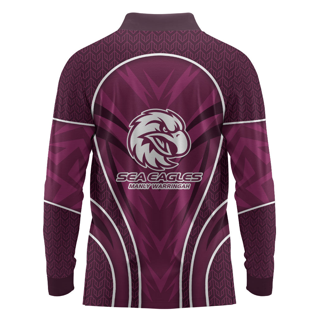 Manly Warringah Sea Eagles Rugby Mascot Long Sleeve Polo Shirt Australian Rugby Culture - Tribal Inspired Eagle