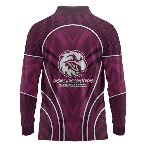 Manly Warringah Sea Eagles Rugby Mascot Long Sleeve Polo Shirt Australian Rugby Culture - Tribal Inspired Eagle
