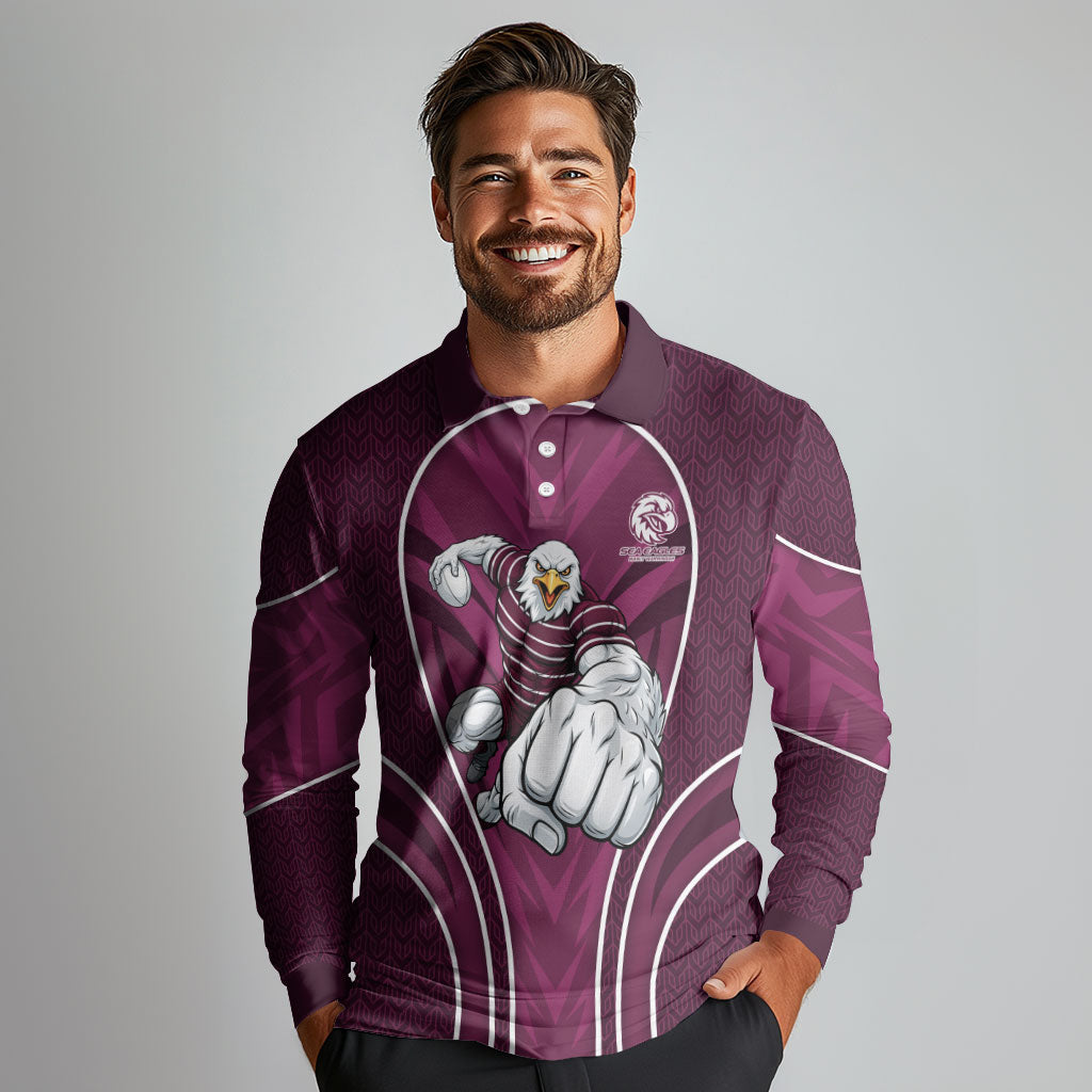 Manly Warringah Sea Eagles Rugby Mascot Long Sleeve Polo Shirt Australian Rugby Culture - Tribal Inspired Eagle