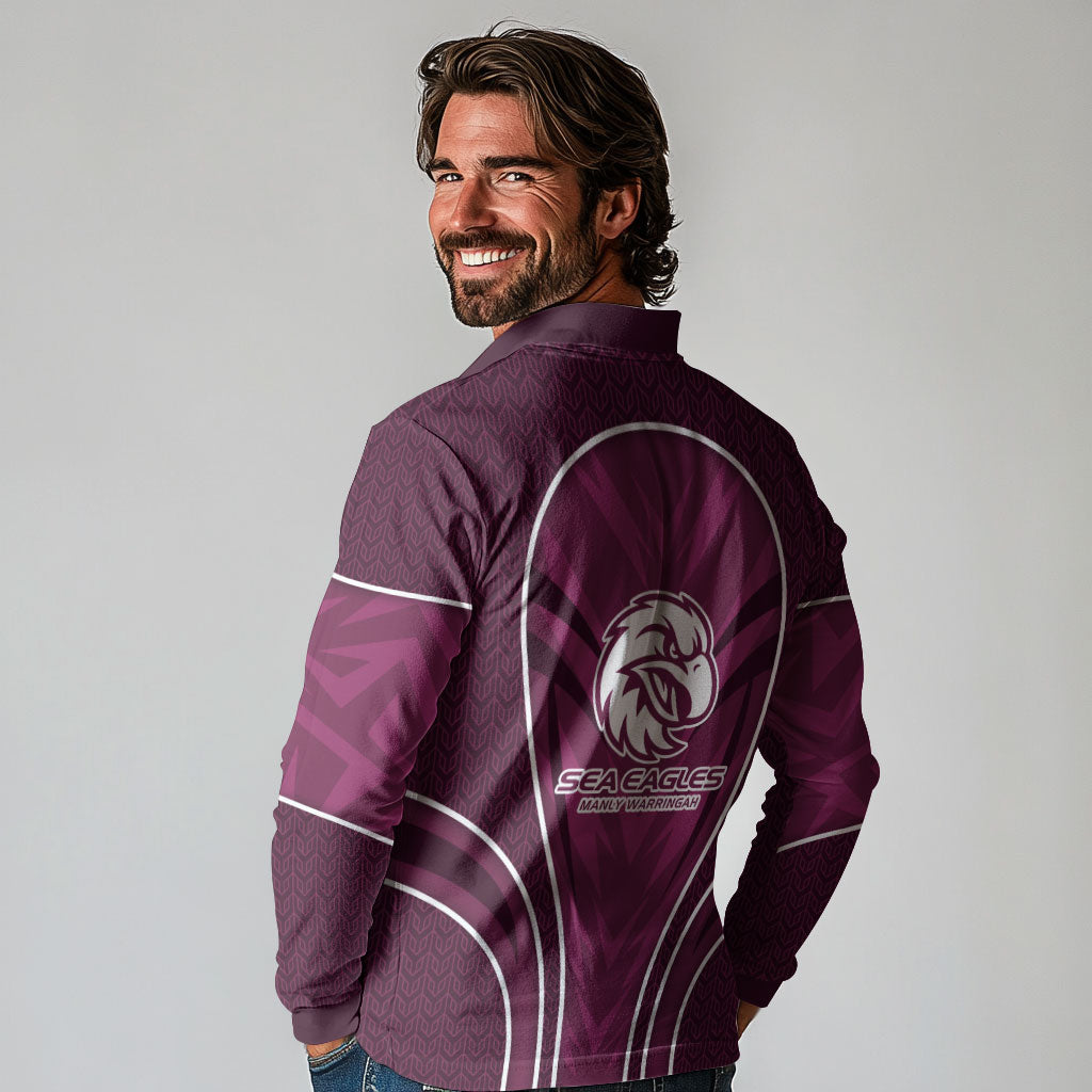 Manly Warringah Sea Eagles Rugby Mascot Long Sleeve Polo Shirt Australian Rugby Culture - Tribal Inspired Eagle