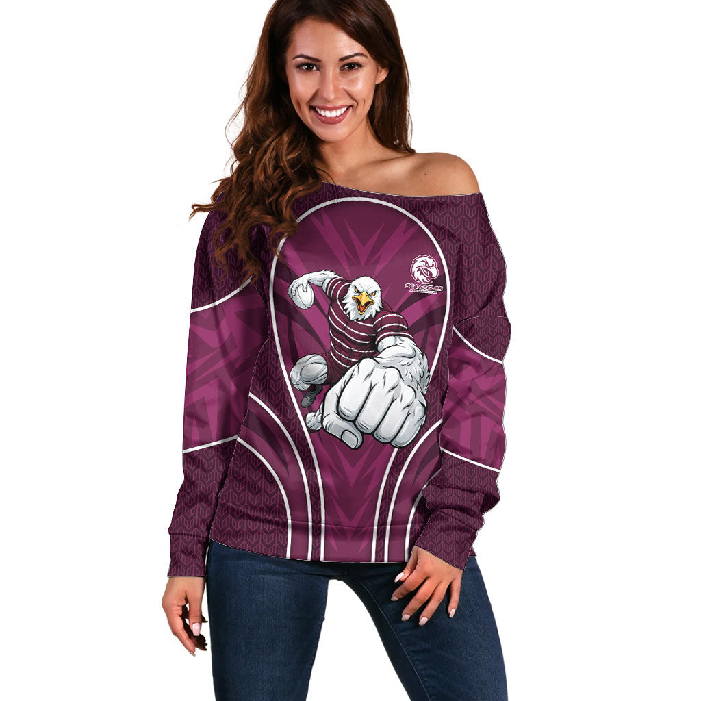 Manly Warringah Sea Eagles Rugby Mascot Off Shoulder Sweater Australian Rugby Culture - Tribal Inspired Eagle