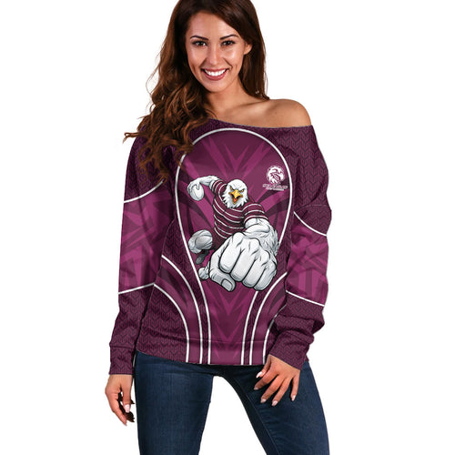 Manly Warringah Sea Eagles Rugby Mascot Off Shoulder Sweater Australian Rugby Culture - Tribal Inspired Eagle