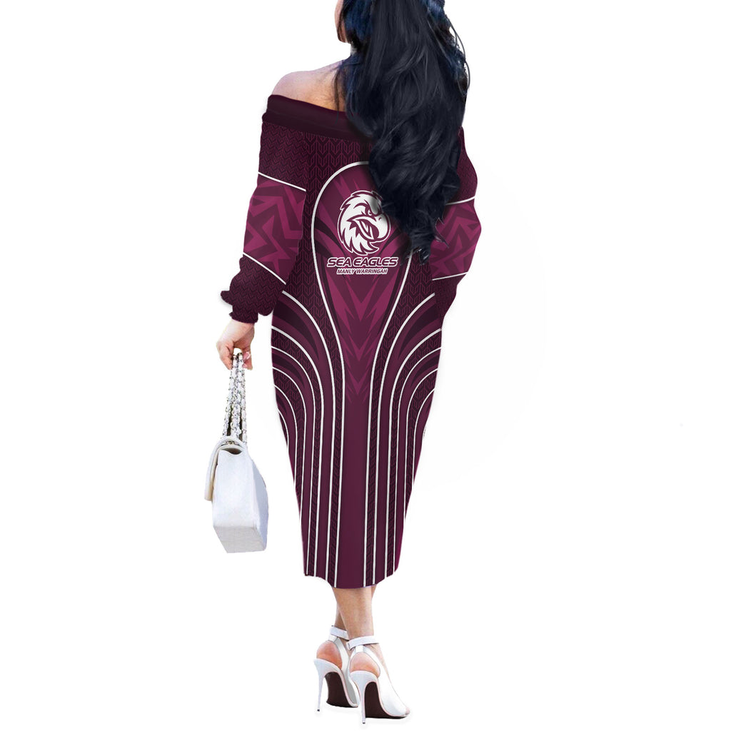 Manly Warringah Sea Eagles Rugby Mascot Off The Shoulder Long Sleeve Dress Australian Rugby Culture - Tribal Inspired Eagle