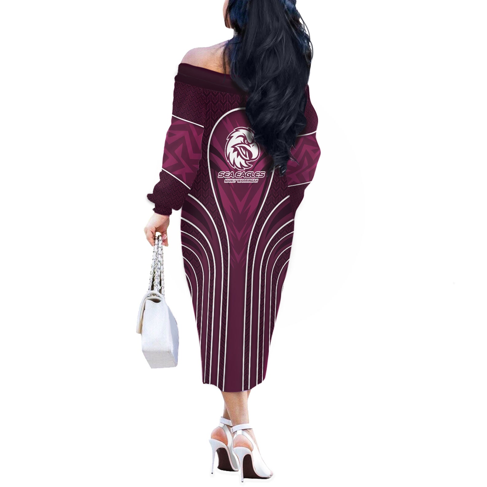 Manly Warringah Sea Eagles Rugby Mascot Off The Shoulder Long Sleeve Dress Australian Rugby Culture - Tribal Inspired Eagle