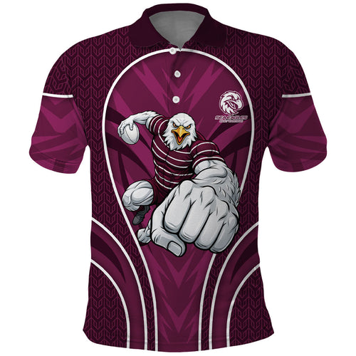 Manly Warringah Sea Eagles Rugby Mascot Polo Shirt Australian Rugby Culture - Tribal Inspired Eagle
