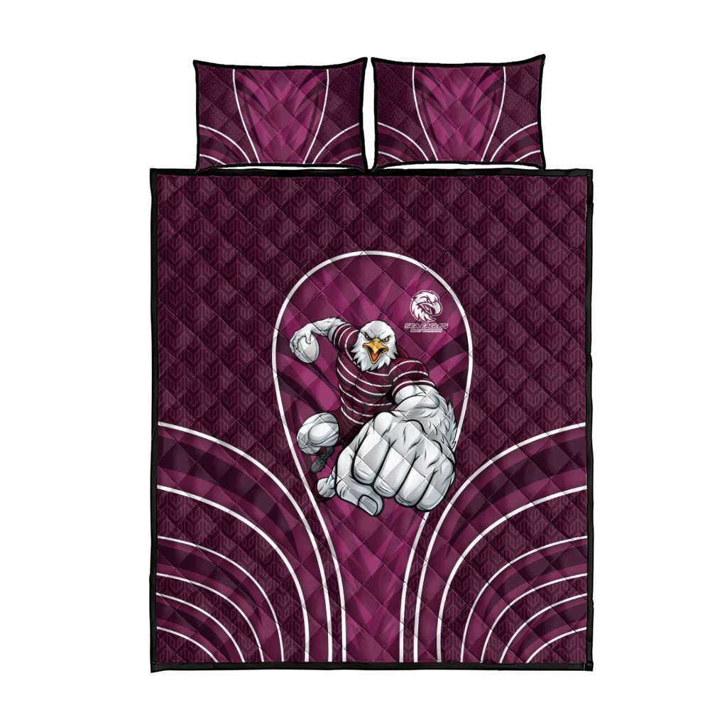 Manly Warringah Sea Eagles Rugby Mascot Quilt Bed Set Australian Rugby Culture - Tribal Inspired Eagle